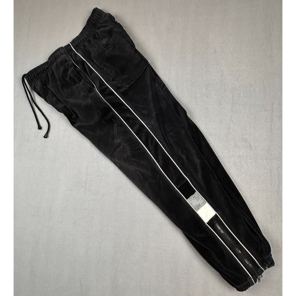VTG Koman Velour Jogger Pants M Black Baggy Y2K Heavyweight Zip Ankles‎ Pockets
